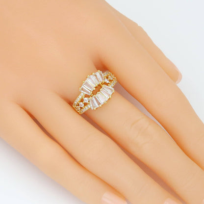 Baguette CZ Feather Shaple Statement Adjustable Ring, Sku#LD614