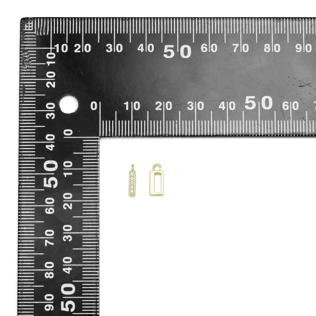 CZ Pave Rectangle Gold Silver Charm holder, Bail Pendant, Sku#A245
