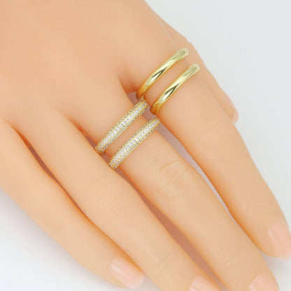 Plain Gold Clear CZ Doule Line Ring set , Sku#LD609