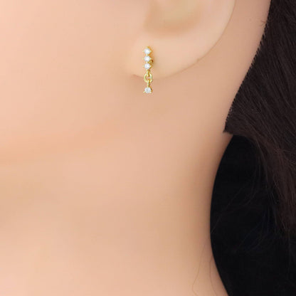 Dainty four Dots Round Triangle CZ Earrings, Sku#A361