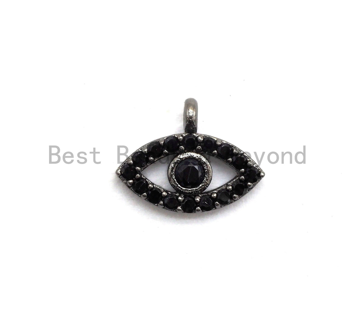 Micro Pave Black CZ Pave On Black Evil Eye Charm Beads, Cubic Zirconia Paved Evil Eye Charm, 8x11mm, sku#B102