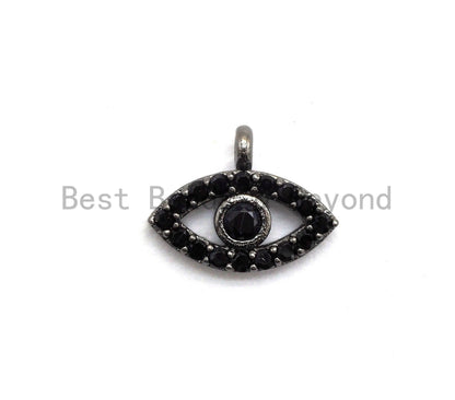 Micro Pave Black CZ Pave On Black Evil Eye Charm Beads, Cubic Zirconia Paved Evil Eye Charm, 8x11mm, sku#B102