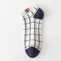Mens Cotton Socks Plaid Pattern Low-cut All-season