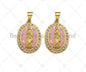 Mary Pink Mother-of-pearl Inlay Oval Pendant, Cubic Zirconia Pendant, Gold Pink Tone, Reglious charm, 15x22mm, Sku#LK71