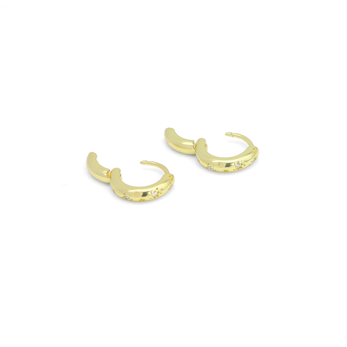Clear CZ Round Hoop with Star Earrings, Sku#A401