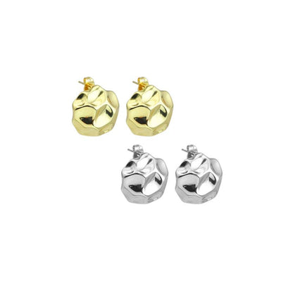 Gold Silver Hammered Curved Half Ball Stud Earrings, Sku#LD571