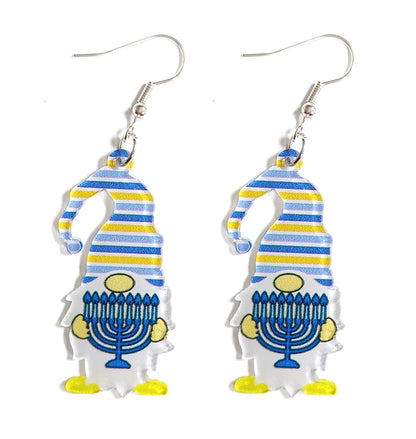 xuzhiyuan Hanukkah Acrylic Dangle Earrings Menorah Wooden Drop Earrings Dove Star of David Jewish Hanukkah Jewelry for Women Holiday-G