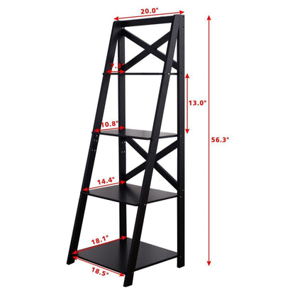 4-tier Leaning Free Standing Ladder Shelf Bookcase-White