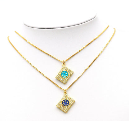 CZ Enamel Smiley Face Charm, Sku#JL84