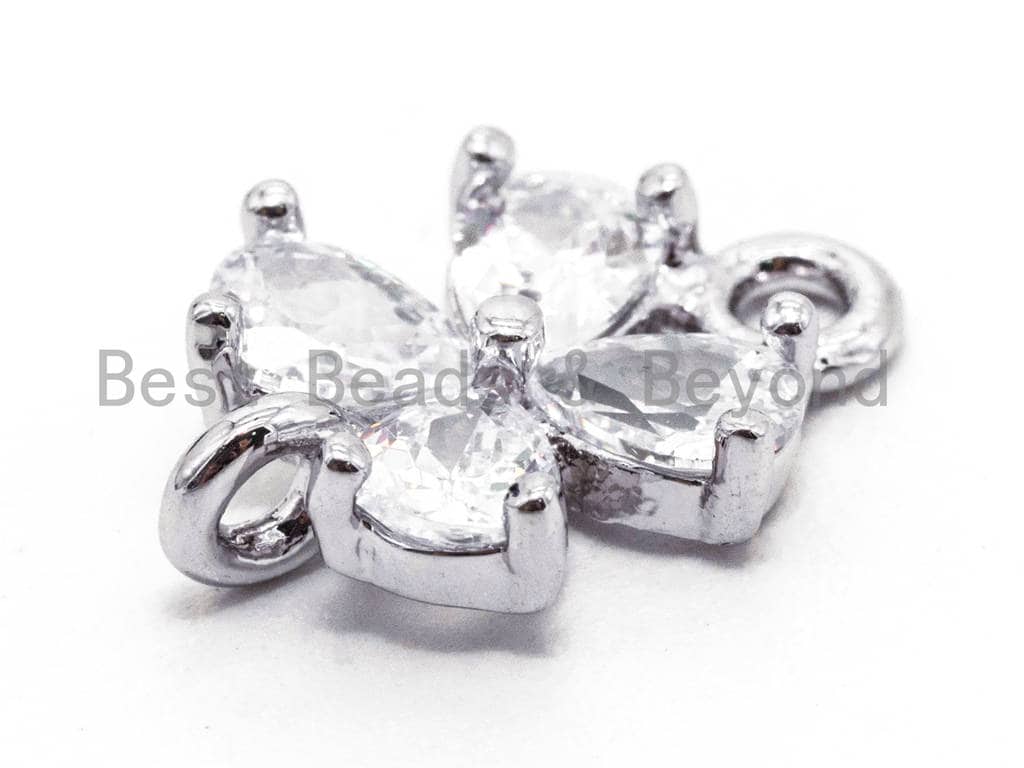 Clear CZ Micro Pave Four Leaf Flower Connector, SKU#A67