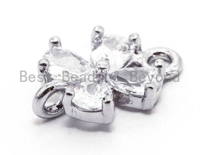 Clear CZ Micro Pave Four Leaf Flower Connector, SKU#A67