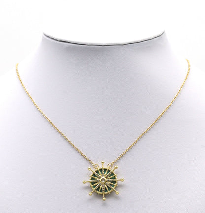 Gold CZ North Star On Turquoise Stone Charm, Sku#L704