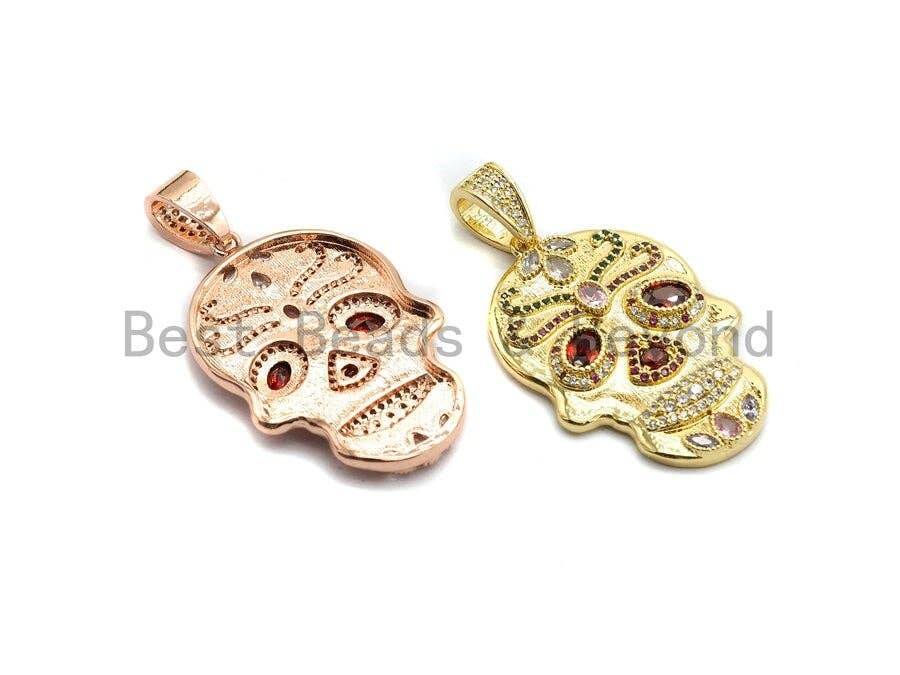 Colorful CZ Micro Pave Skull Pendant, Red Eye,Skull Pave Pen