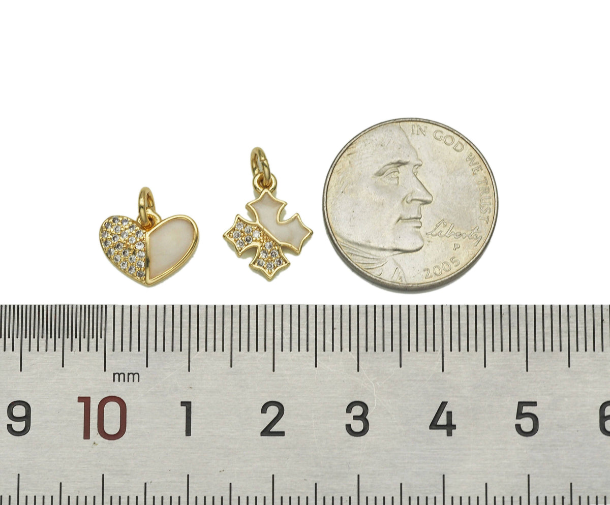 CZ Enamel Cross/Heart Charm, Sku#LD196