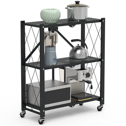 3-Tier Foldable Storage Shelf With Wheels