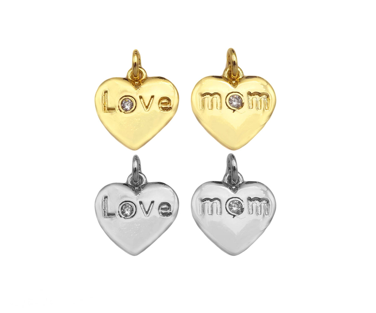 Love/Mom Word On Heart Shape Pendant18K Dainty Gold Medallio