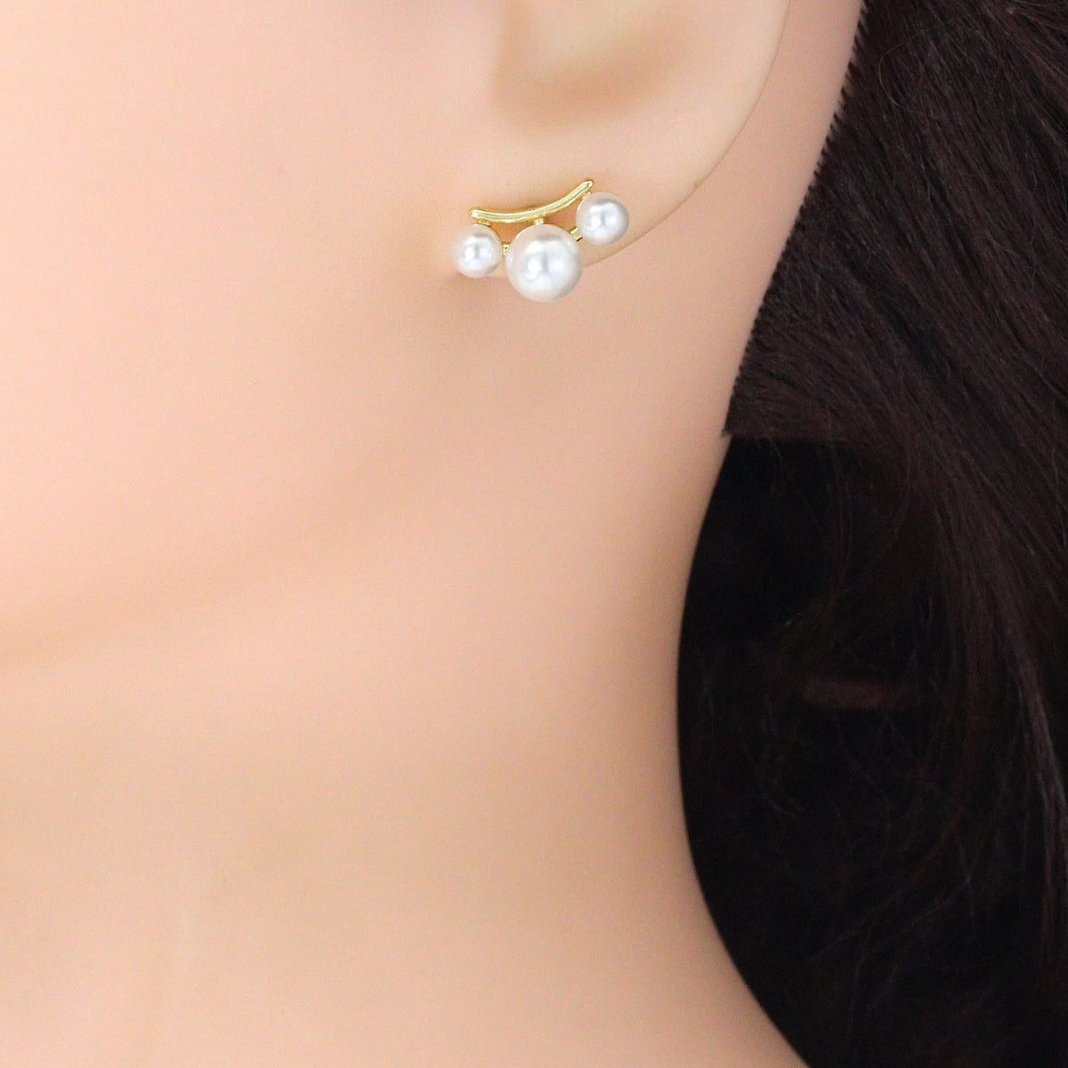 White Pearl Gold Bowknot Star Fish Stud Earring,Sku#LD747