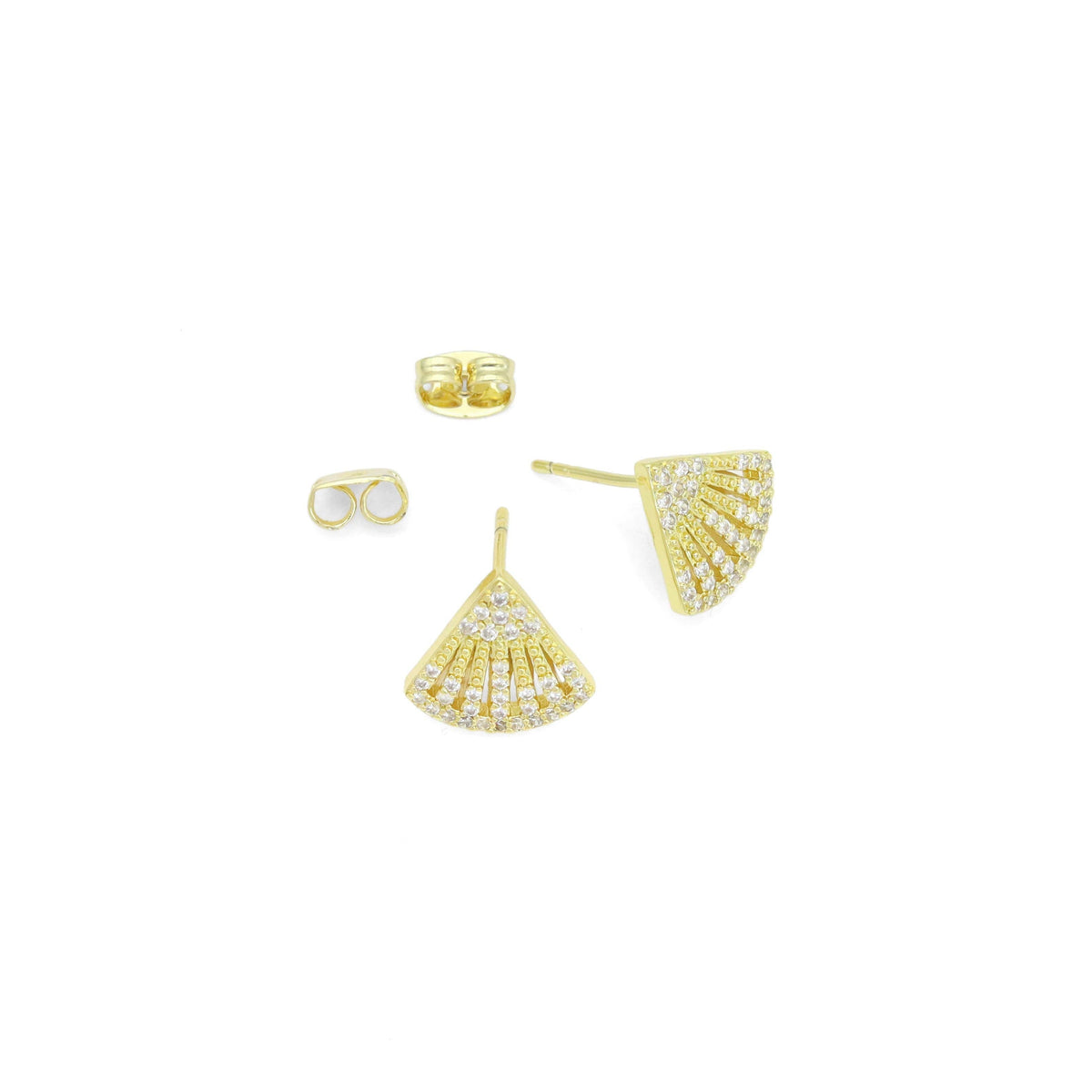 Clear CZ Fan Shape Stud Earrings, Sku#A417