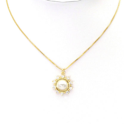 Clear CZ Gold Pearl Flower Charm, Sku#LK817