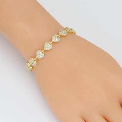 Gold Silver Clear CZ Heart Bracelet, Sku#A331