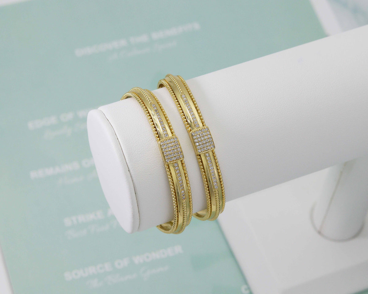 CZ Middle Line Gold  Open Cuff Bracelet, Sku#B155