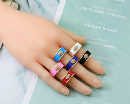 CZ Enamel Evil Eye Band Ring, Sku#JL101