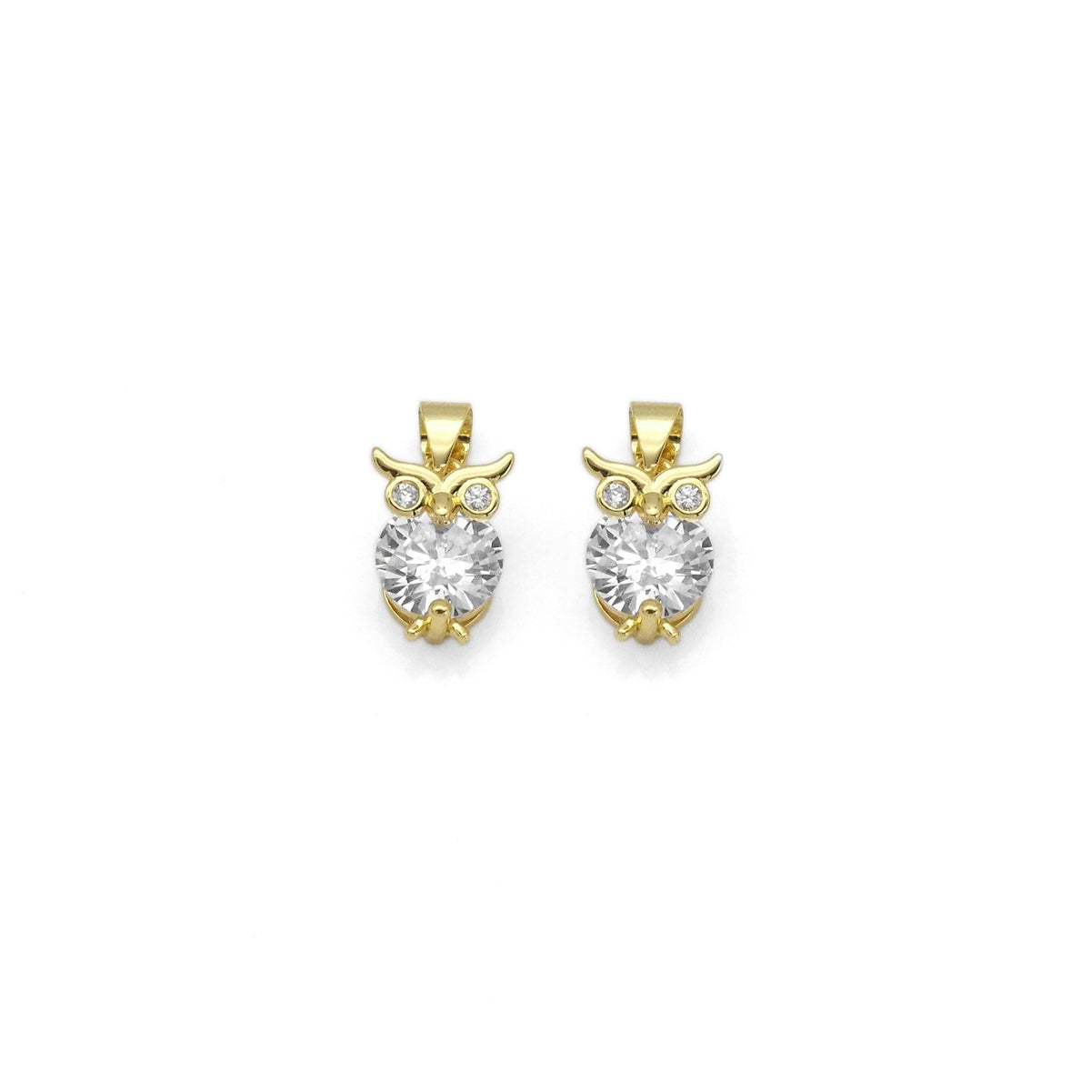 Gold Big Clear CZ Owl Charm, Sku#LK866