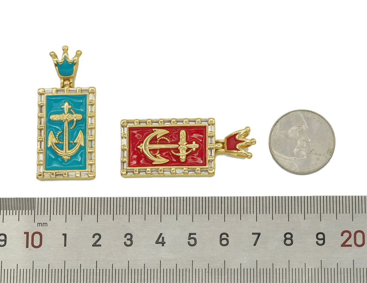 CZ Enamel Anchor Pendant, Sku#JL76