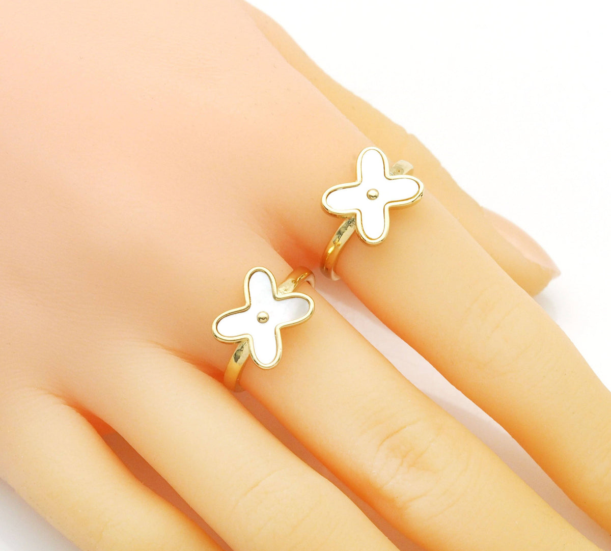 Gold Mother of Pearl Flower Adjustable Ring, Sku#X366