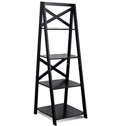 4-tier Leaning Free Standing Ladder Shelf Bookcase-White