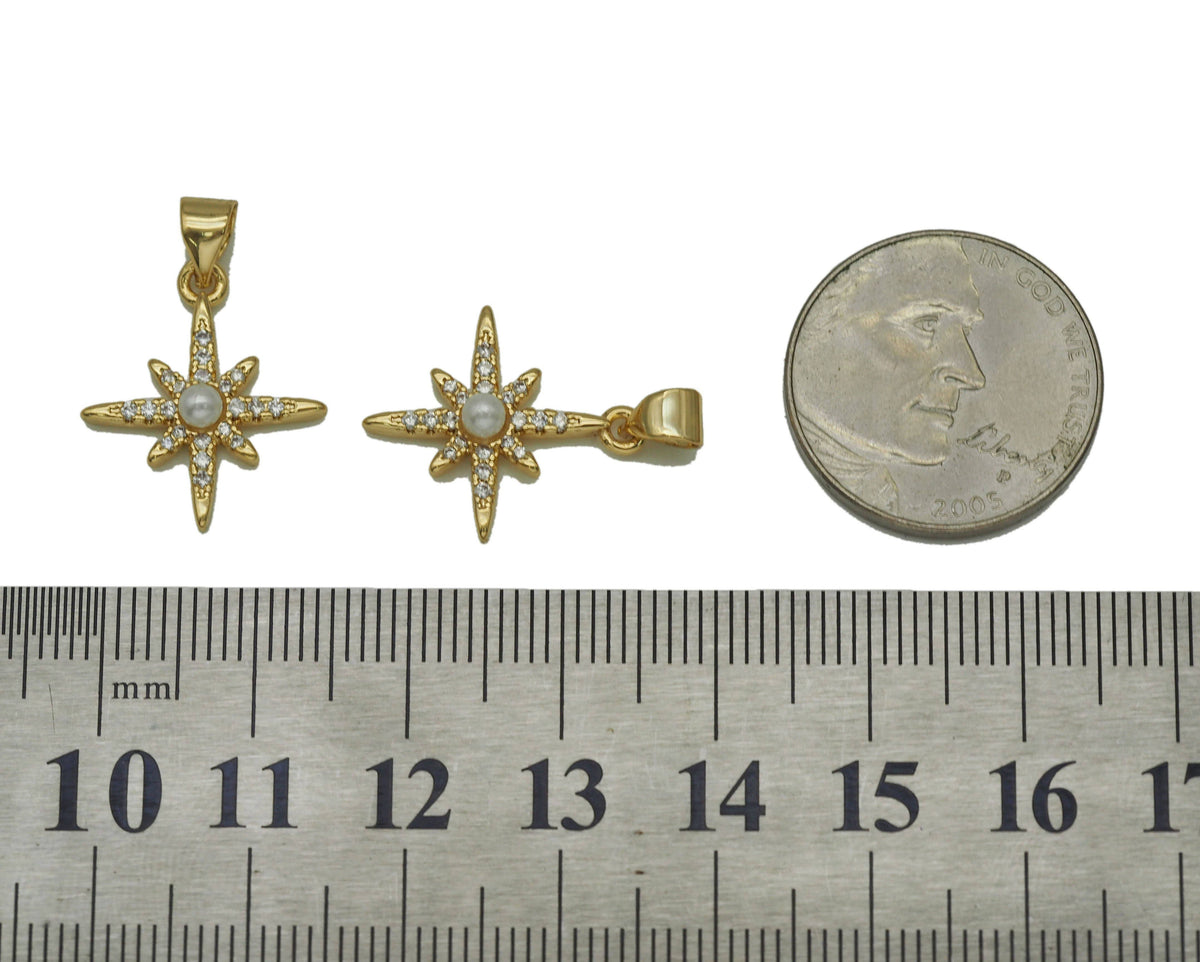 CZ Pearl North Star Charm, Sku#LD283c