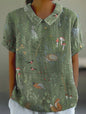 Stylish Digital-print Lapel Short-sleeve Shirt