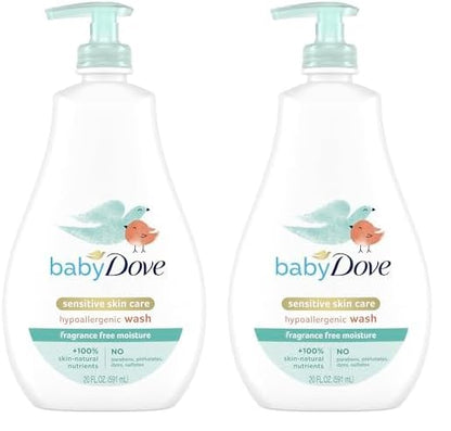 Baby Dove Sensitive Skin Care Baby Wash For Bath Time Moisture Fragrance Free and Hypoallergenic Washes Away Bacteria 20 oz (Pack of 2)
