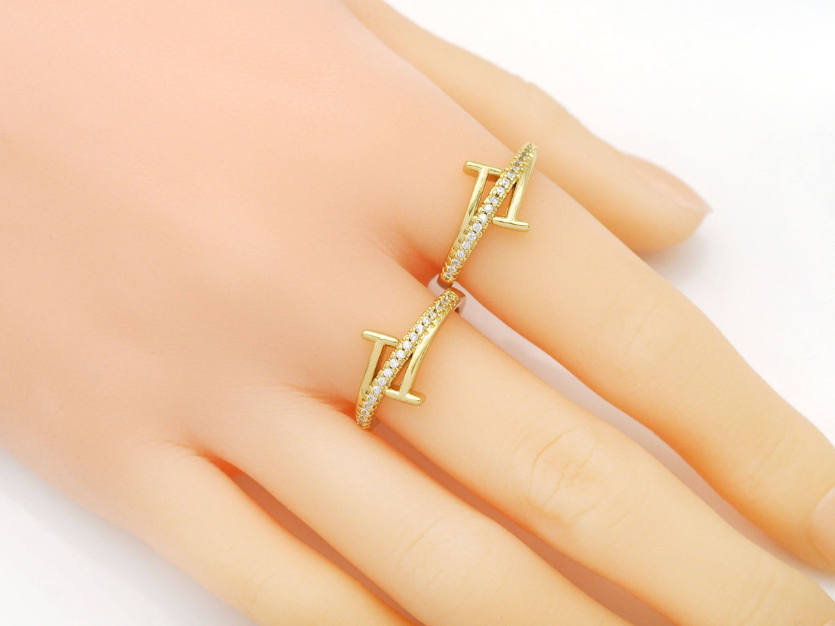 Clear CZ Gold T Wrap Adjustable Ring, Sku#X354
