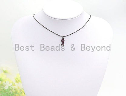 Fuchsia CZ Micro Pave Breast Cancer Awareness Ribbon Pendant/Charm, Bracelet Necklace Cubic Zirconia  AIDS Care Charm, 6x16mm,sku#X111