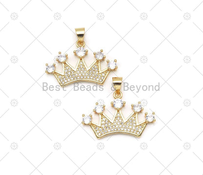 CZ Micro Pave Crown Shape Pendant, 18K Gold Filled Big CZ Cr