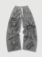 Retro Letter Print Mens Loose Casual Pants