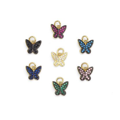 Colorful CZ Gold Butterfly Charm, Sku#LD418
