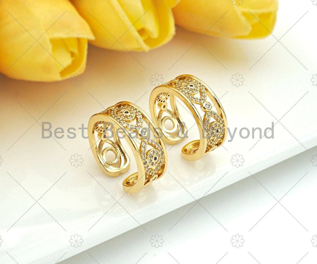 Gold Silver CZ Evil Eye Adjustable Ring, Sku#X197