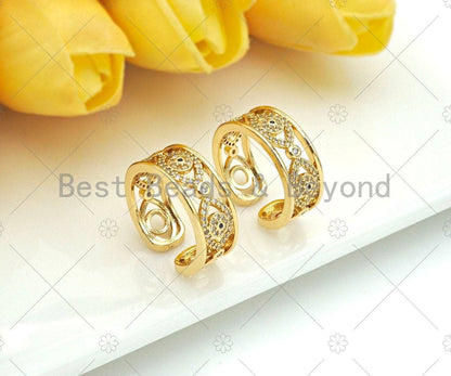 Gold Silver CZ Evil Eye Adjustable Ring, Sku#X197