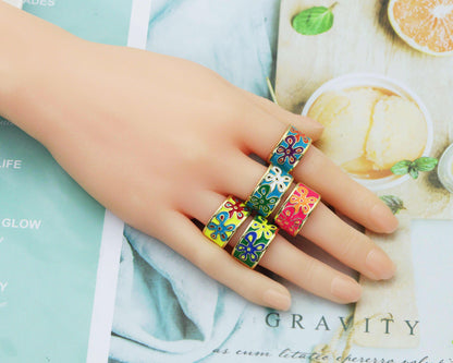Enamel Band Adjustable Ring, Sku#X307