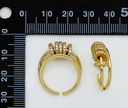 Movable CZ Spacer Gold Double Line Ring, Sku#LD304
