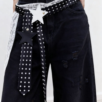 Polka-dot Silk Scarf Beltearly Autumn Styling With Denim Vintage Vibe