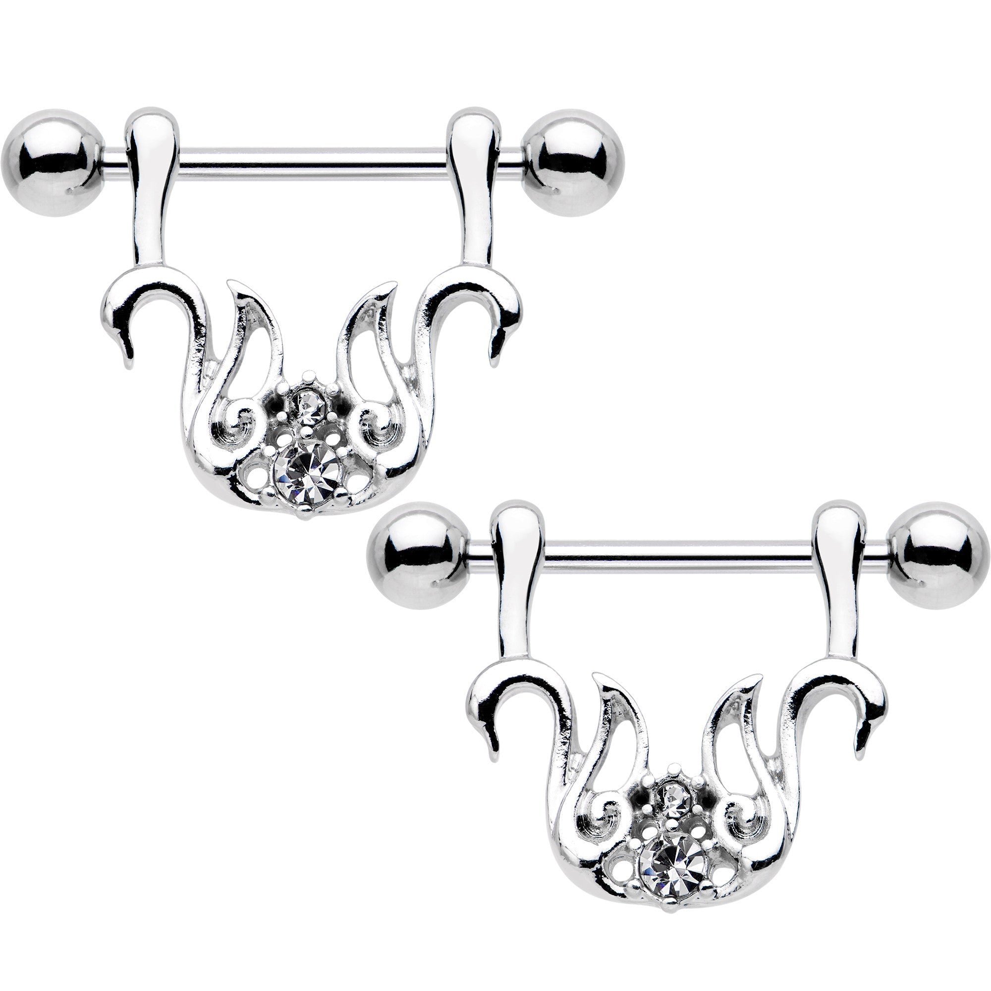 9/16 Clear Gem Swan Couple Dangle Nipple Shield Set