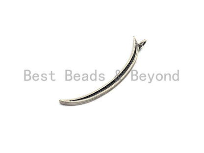 Oxidized Silver CZ Micro Pave Crescent Moon Shaped Pendant/Charm, Antique Silver Thin Moon, Cubic Zirconia Pendant Charm, 3x49mm,sku#X122