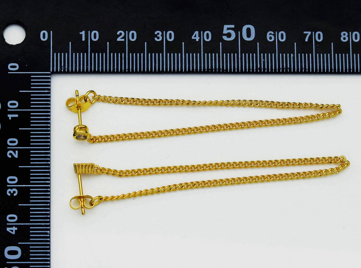 Pave Round Rectangle Stud Dangle Chain Earrings, sku#B203