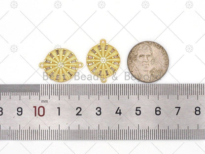 Big CZ Micropave Flower On Round Coin Connector, 18K Gold Filled Disct Connector, Necklace Bracelet Connector, 23x17mm, Sku#JL58