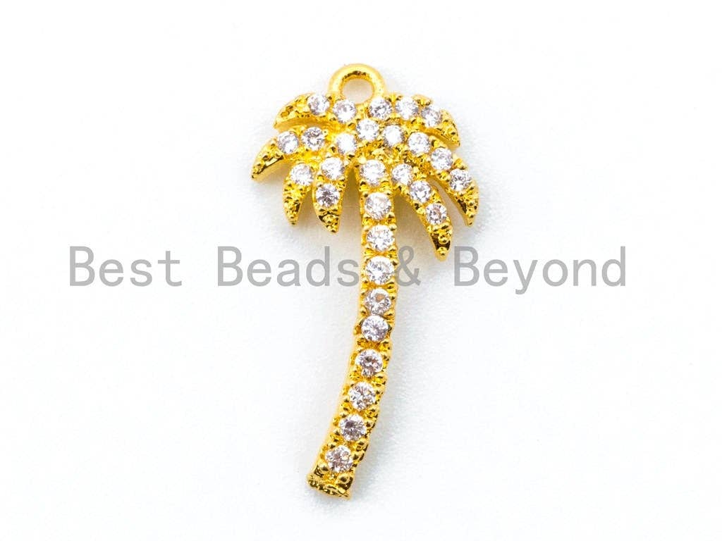 9x18mm CZ Micro Pave Palm Tree Charm, Pave palm tree charm pendant, Gold Rose Gold Silver Black Pave Palm tree Charm, 1pc/2/5pcs sku#B21