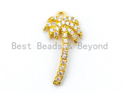9x18mm CZ Micro Pave Palm Tree Charm, Pave palm tree charm pendant, Gold Rose Gold Silver Black Pave Palm tree Charm, 1pc/2/5pcs sku#B21