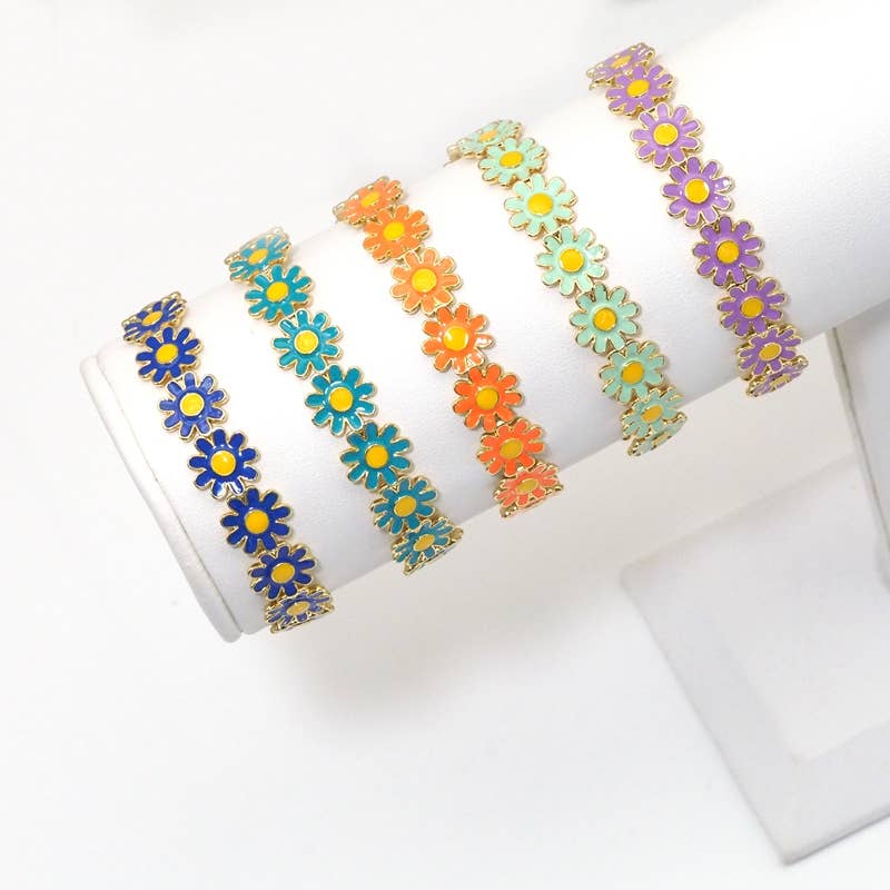 Colorful Daisy Flower Gold Adjustable Bracelet, Sku#X374